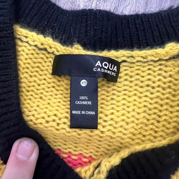 AQUA Cashmere Rainbow Stripe Cashmere Knit Sweater - Picture 3 of 5